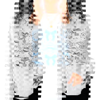 Blue Coquette Bow Seashell Retro Beach Summer Vibes Girls Women Sweatshirt | Mazezy