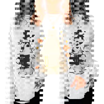 Books Ghost Reading Book Halloween Library Black Cat Fall Women Sweatshirt | Seseable CA