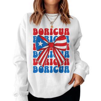Boricua Coquette Bow Puerto Rico Flag Groovy Boricua Girl Women Sweatshirt - Thegiftio