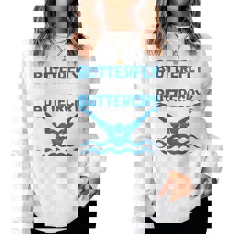 Butterfly Butterwhyバタフライバタフライファニー水泳チーム 長袖tシャツ レディーススウェットシャツ - Kawaiitshirt