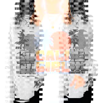 Cali Girl Retro Sunset Palm Tree California Beach Vacation Women Sweatshirt - Thegiftio