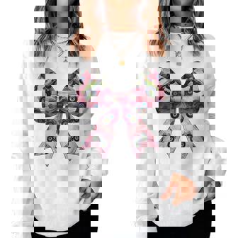 Coquette Bow Monster Truck Pattern Pink Mom Girl Women Sweatshirt - Monsterry