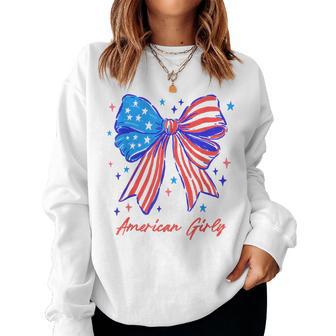 Coquette Bow Usa Patriotic American Flag 4Th Of July Girl Women Sweatshirt - Thegiftio UK