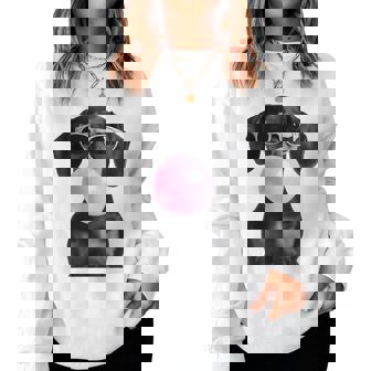 Cute Black Dachshund Dog With Heart Glasses Bubble Gum Women Women Sweatshirt - Thegiftio