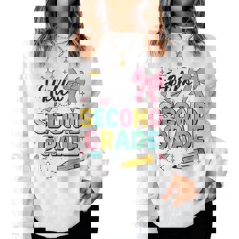 Cute Hello Second Grade Back To School Coquette Teacher Girl Women Sweatshirt | Mazezy