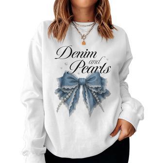 Denim And Pearls Coquette Bow Ladies Women Women Sweatshirt - Thegiftio UK