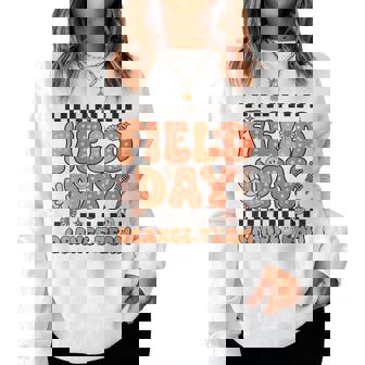Field Day Orange Team Groovy Smile Face Checkered Students Women Sweatshirt | Mazezy