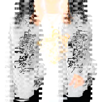 Floral Football Game Day Girly Bow Team Spirit Black & Gold Women Sweatshirt - Monsterry