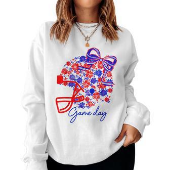 Floral Football Game Day Girly Team Spirit Blue Red & White Women Sweatshirt - Thegiftio UK
