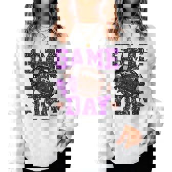 Game Day Touchdown Football Mom Girls Go Cheer Purple Women Sweatshirt | Mazezy