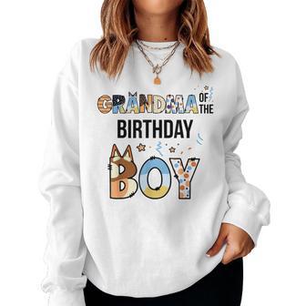 Grandma Of The Birthday Boy Party Blue Dog Lover Matching Women Sweatshirt - Thegiftio UK