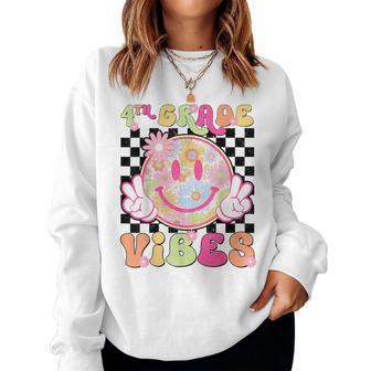 Groovy 4Th Grade Vibes First Day Of School Teacher Girls Women Sweatshirt - Thegiftio UK