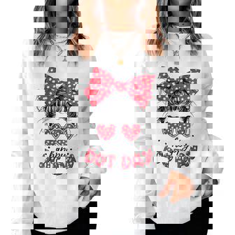 Happy Dot Day Girls Messy Bun Sunglasses Polka Dots Women Sweatshirt | Mazezy