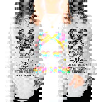 Hello 4Th Grade Messy Bun First Day Of School Outfits Girls Women Sweatshirt | Mazezy