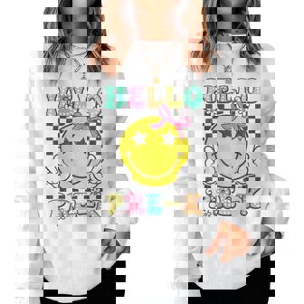 Hello Pre-K Coquette Bow Back To School Preschool Girl Women Sweatshirt | Mazezy