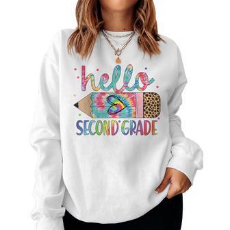 Hello Second Grade Pencil Tie Dye Back To School 2Nd Grade Women Sweatshirt - Thegiftio UK