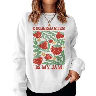 Kindergarten Is My Jam Boho Floral Strawberry Back To School Women Sweatshirt - Thegiftio UK