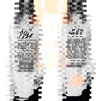 Leopard Hello 4Th Fourth Grade First Day Girls Teachers Women Sweatshirt - Thegiftio