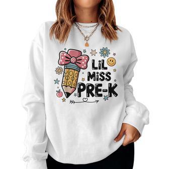 Lil Miss Pre-K Pencil Bow First Day Of School Pre-K Women Sweatshirt - Thegiftio UK