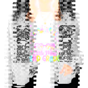 Little Miss 2Nd Second Grade Messy Bun First Day Of School Women Sweatshirt - Thegiftio