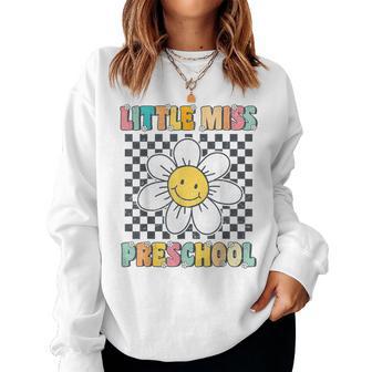 Little Miss Preschool Retro Cute Groovy First Day Of Pre-K Women Sweatshirt - Thegiftio UK
