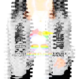 Messy Bun Proud Ally Pride Flag Love Lgbt レインボー サングラス レディーススウェットシャツ - Kawaiitshirt