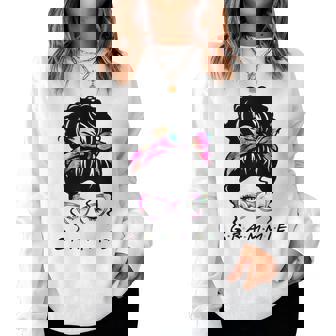 Messy Hair Bun Grammie Life Wink Eye Tie Dye Women Sweatshirt - Monsterry