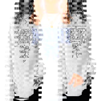 Mini Coquette Toile Blue Bow Floral Mother's Day Family Women Sweatshirt - Monsterry