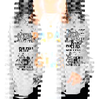 Papa Of The Birthday Girl Party Blue Dog Lover Matching Women Sweatshirt - Seseable