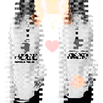 Personalized Name Gracie I Love Gracie Heart Groovy Women Sweatshirt - Thegiftio