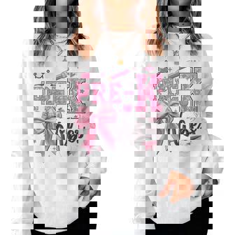 Pre-K Vibes Preschool Back To School Coquette Teacher Girl Women Sweatshirt - Monsterry