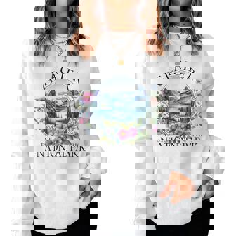 Retro Floral Glacier National Park Hiking Camping Outdoor Women Sweatshirt - Thegiftio