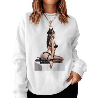Sexy Girl グラフィックtシャツ セクシー「バッドキティ」ピンナップガール カットアウト。 レディーススウェットシャツ - Kawaiitshirt