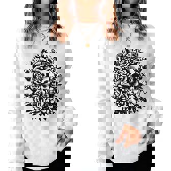 Skull Flower Rad Rock N Roll Graphic Retro レディーススウェットシャツ - Kawaiitshirt