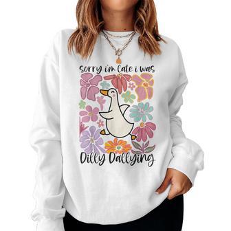 Sorry I'm Late I Was Dilly Dallying Boho Floral Goose Women Sweatshirt - Thegiftio UK