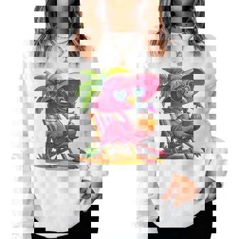 Summer Vibes Pink Flamingo Beach Palm Tree Summer Vacation Women Sweatshirt | Mazezy