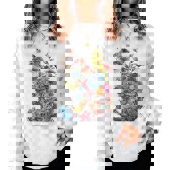 カラフル 花 猫 レディーススウェットシャツ - Kawaiitshirt