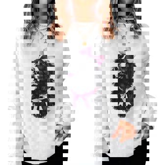 コケット リボン ニューファンドランド 犬 犬 ママ ピンクリボン 女の子 レディーススウェットシャツ - Kawaiitshirt