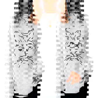 ラインアートお父さんお母さん猫-マンクス猫 レディーススウェットシャツ - Kawaiitshirt