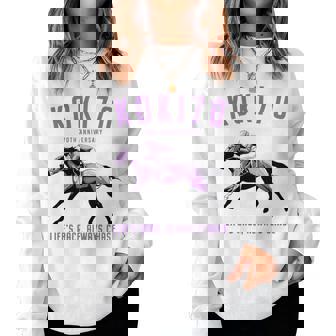 古希祝い 競馬好き うま 馬好き 父 母 男性 女性 70歳お祝い Life's Race Always Chase 長袖tシャツ レディーススウェットシャツ - Kawaiitshirt