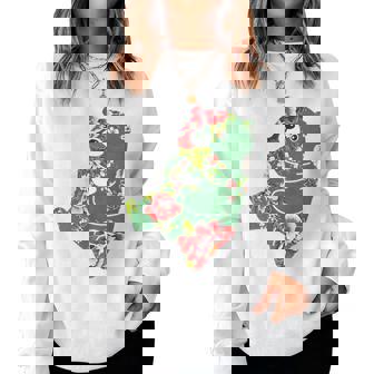 台湾花布柄 くまちゃん 熊 緑 みどり グリーン 客家花布 台湾花布 台湾雑貨 台湾 台湾風 かわいい お洒落 レディーススウェットシャツ - Kawaiitshirt