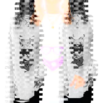 喜寿祝い ねこ サングラス 父 男性 女性 母 猫好き 喜寿 お祝い 77歳 おもしろ おもろい かっこいい レディーススウェットシャツ - Kawaiitshirt