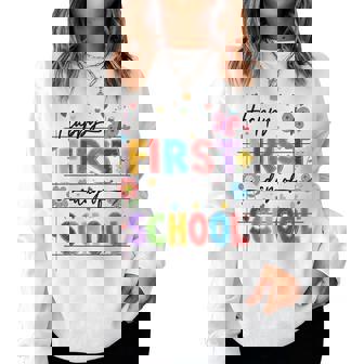 新学期 ハッピー 初日 学校 男の子 女の子 先生 レディーススウェットシャツ - Kawaiitshirt