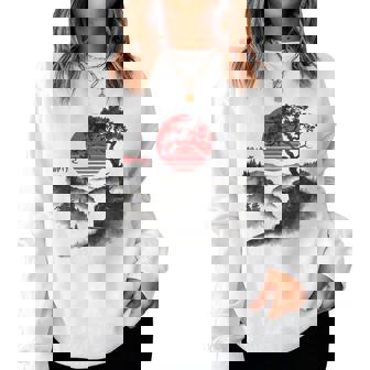 日本の木 赤い月 絵画 日本 夕日 男性 女性 レディーススウェットシャツ - Kawaiitshirt