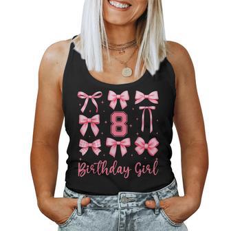 8Th Birthday Girl Coquette Pink Bows 8 Year Old Birthday Women Tank Top - Thegiftio UK