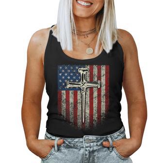 Art On Back American Us Flag Cross Christian Women Tank Top - Thegiftio UK