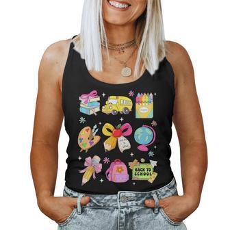 Back To School Cute Teacher Coquette Pencil Bow School Bus Women Tank Top - Thegiftio UK