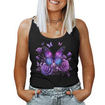 Beautiful Butterfly Purple Rose Butterfly Lovers Women Women Tank Top - Thegiftio UK