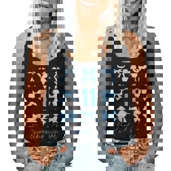 Birthday Girl Blue Coquette Bow 11 Year Old Aesthetic Girly Women Tank Top - Thegiftio