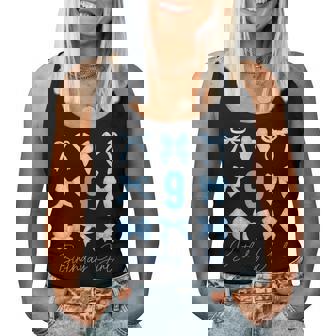 Birthday Girl Blue Coquette Bow 9 Year Old Aesthetic Girly Women Tank Top - Monsterry